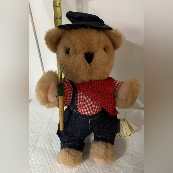 Rare Farmer Teddy Bear With Stand Christmas Treasures Collection 1995 Plush 14” - Picture 9 of 11